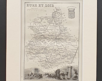 Eure et Loir - Original 1865 map in mount