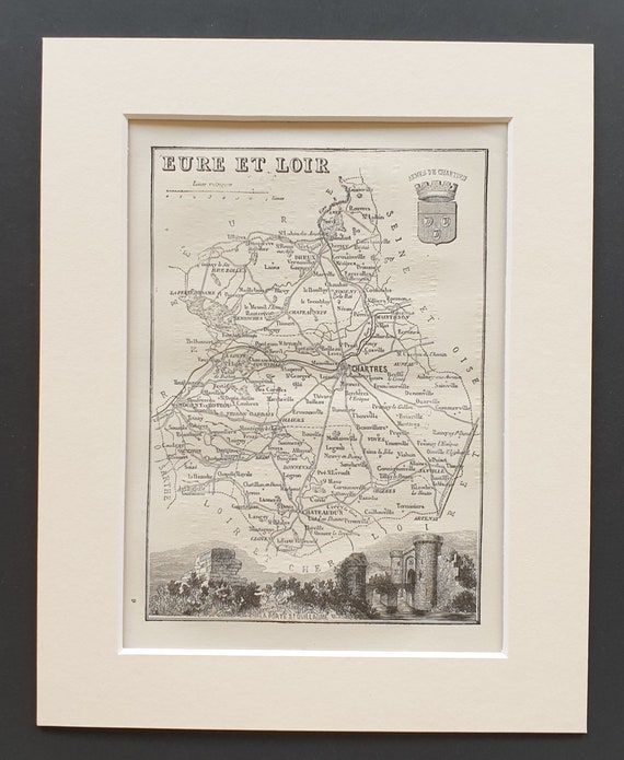 Eure et Loir - Original 1865 map in mount