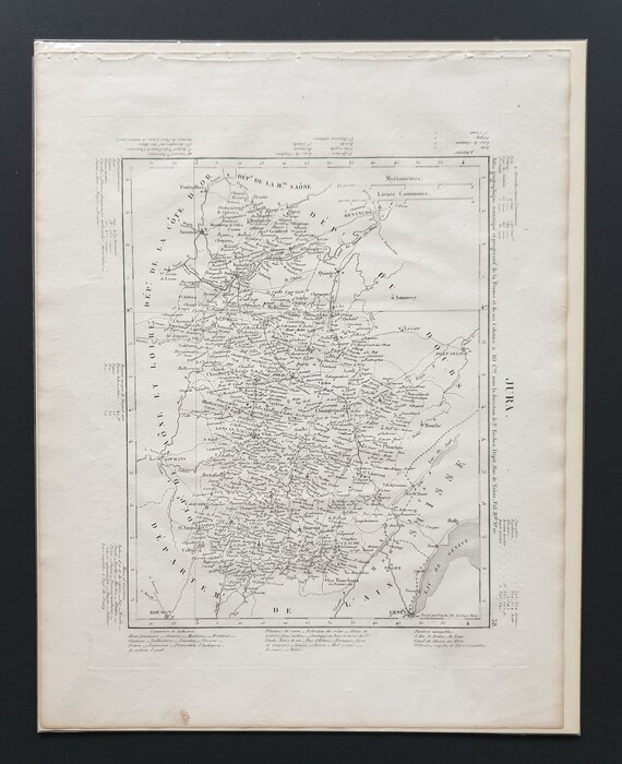 Original 1854 French department map - Jura