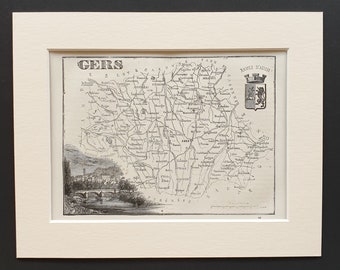 Gers - Original 1865 map in mount