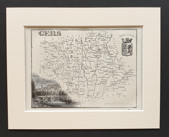 Gers - Original 1865 map in mount