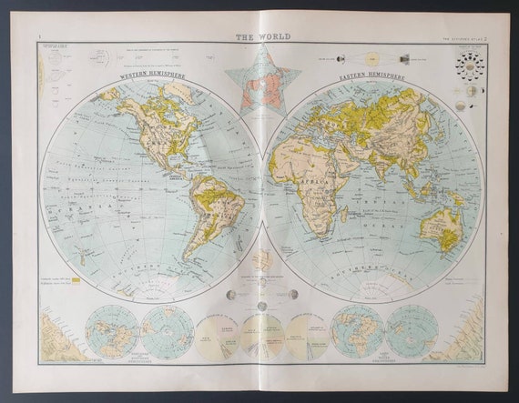 Original 1899 map - The World Hemispheres