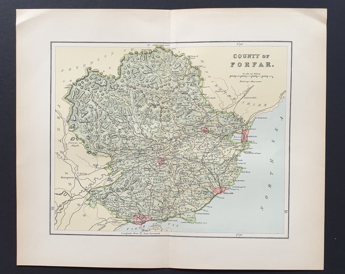 County of Forfar - Original 1897 County map of Scotland