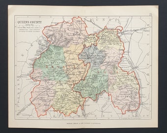 Queens County - Original 1888 Ireland county map