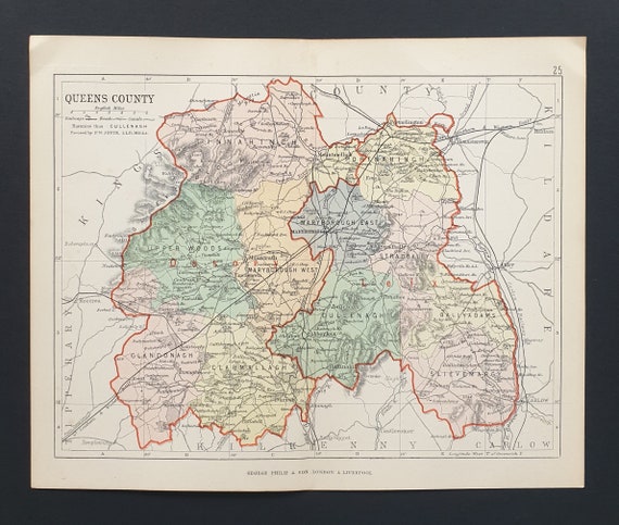 Queens County - Original 1888 Ireland county map