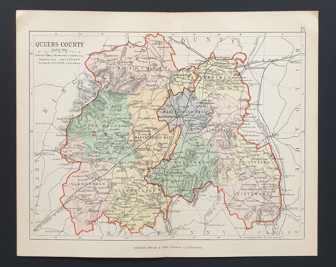 Queens County - Original 1888 Ireland county map