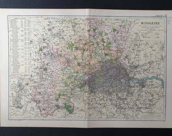 Middlesex - Original 1900 Large Antique County map