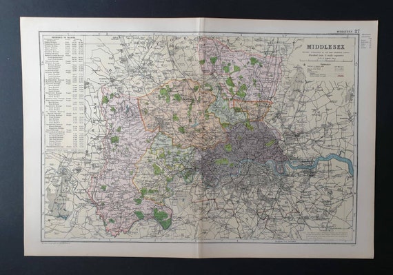 Original 1900 Large Antique County map - Middlesex