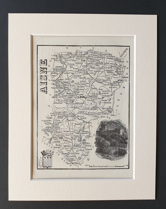 Aisne - Original 1865 map in mount