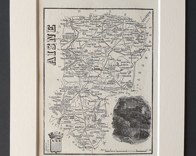 Aisne - Original 1865 map in mount