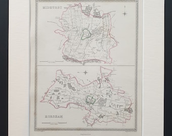 Midhurst and Horsham - Original 1835 maps in mount