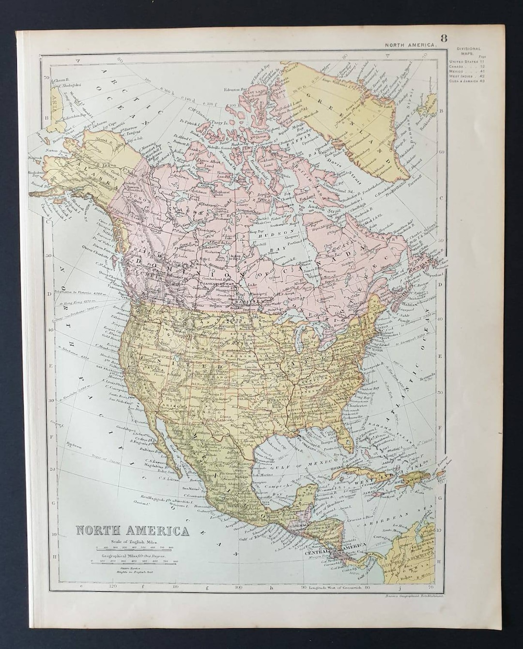 Original 1908 Map - North America - Etsy