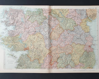 Ireland Central - Original 1900 Large Antique map