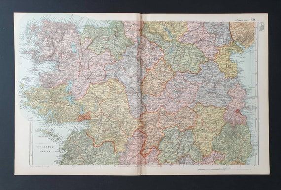 Original 1900 Large Antique map - Ireland Central