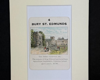 Bury St. Edmunds - Original Vintage Counties of England Card in Mount
