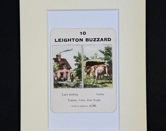Leighton Buzzard - Original Vintage Counties of England Card in Mount
