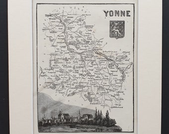 Yonne - Original 1865 map in mount