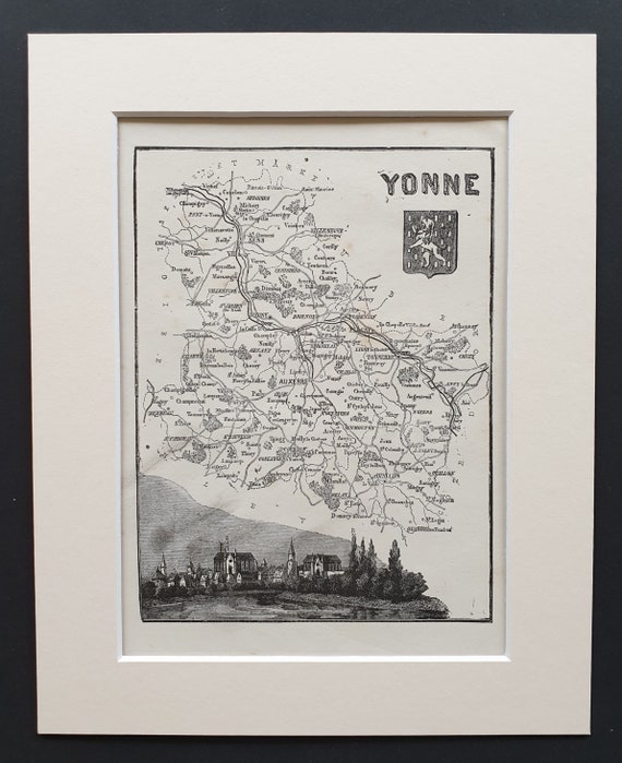 Yonne - Original 1865 map in mount