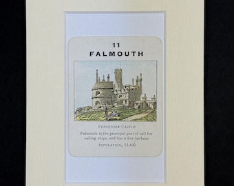 Falmouth - Original Vintage Counties of England Card in Mount