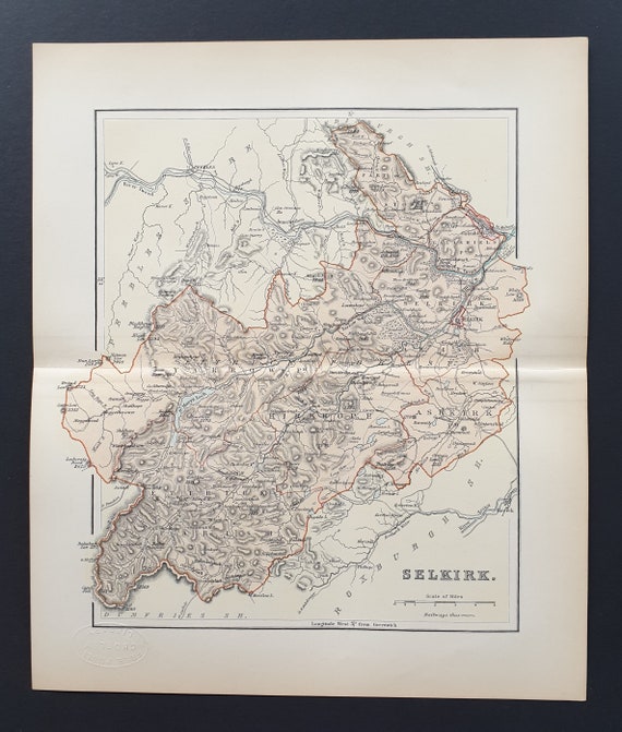 Selkirk - Original 1897 County map of Scotland