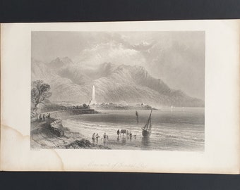 Monument of General Ross - Original 1842 Ireland print