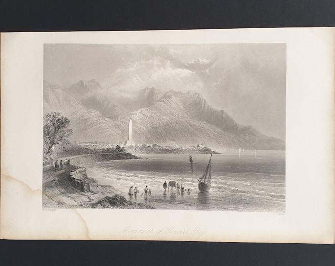 Monument of General Ross - Original 1842 Ireland print