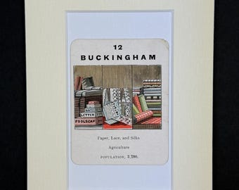 Buckingham - Original Vintage Counties of England Card in Mount