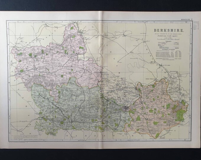 Original 1900 Large Antique County map - Berkshire