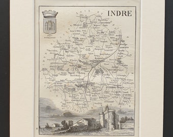 Indre - Original 1865 map in mount