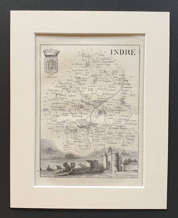 Indre - Original 1865 map in mount