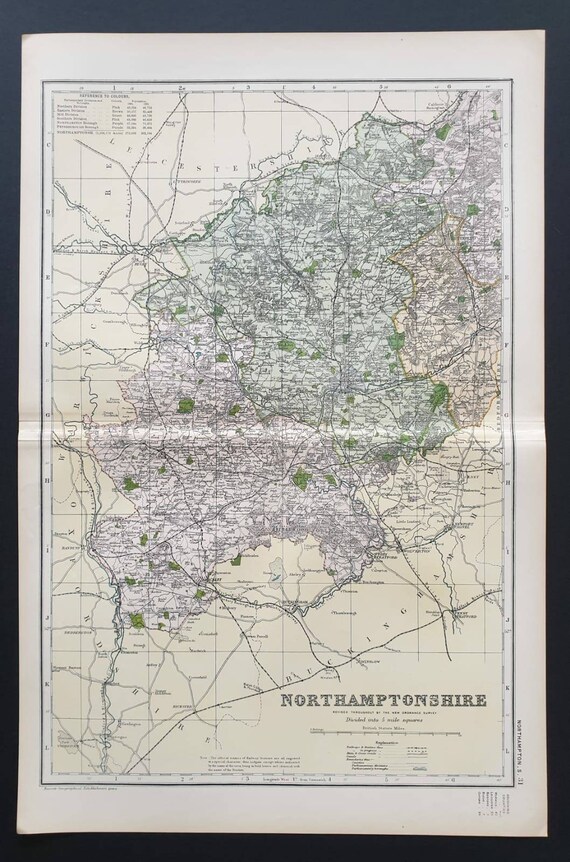 Original 1901 Large Antique County map - Northamptonshire