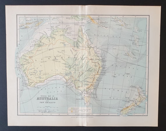 The Physical map of Australia and New Zealand - Original 1902 map