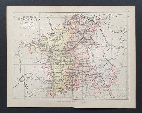 Original 1876 Antique County map - Worcester