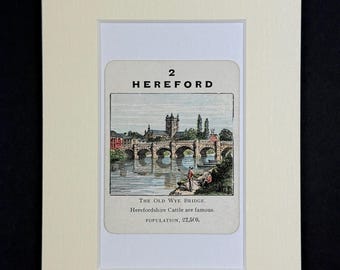 Hereford - Original Vintage Counties of England Card in Mount