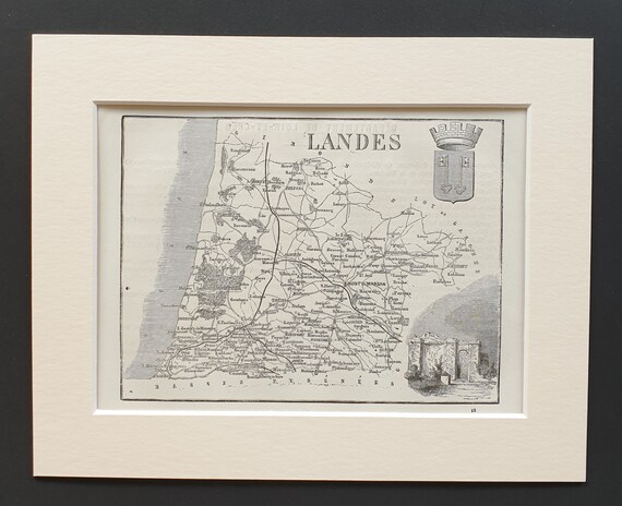 Landes - Original 1865 map in mount