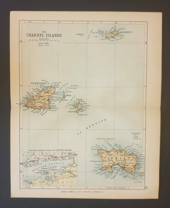 Original 1892 Antique County map - The Channel Islands