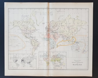 The World, showing the present distribution of Mankind - Original 1898 map