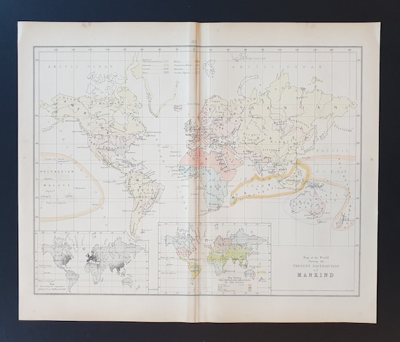 The World, showing the present distribution of Mankind - Original 1898 map