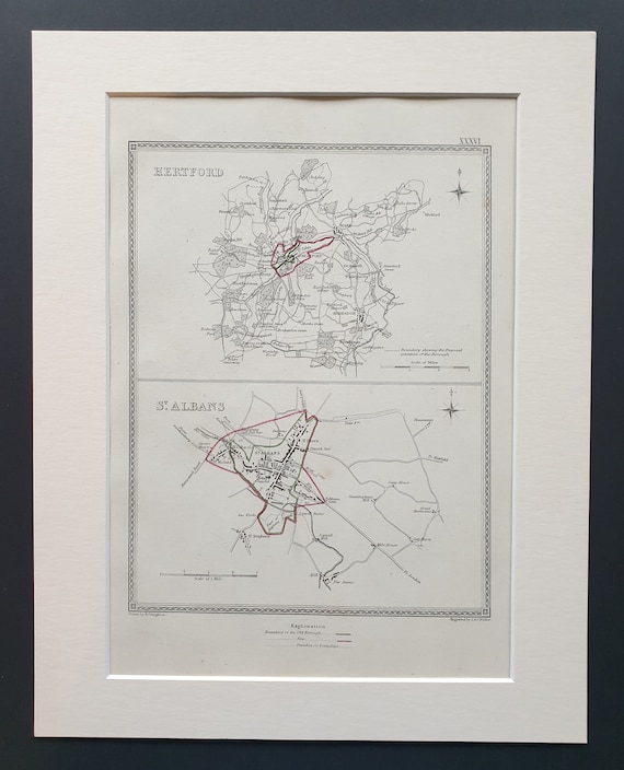 Hertford and St Albans - Original 1835 maps in mount