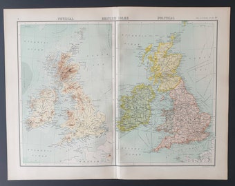 British Isles, Physical and Political - Original 1899 map