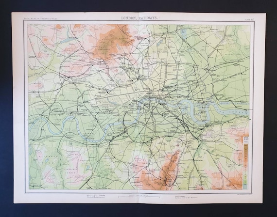 Original 1898 Large Antique map of London Railways