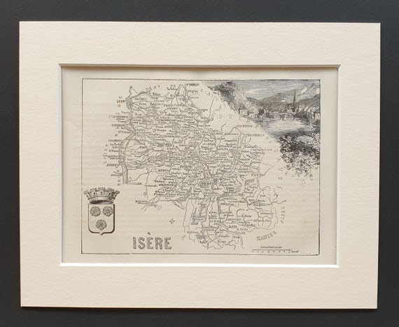 Isère - Original 1865 map in mount