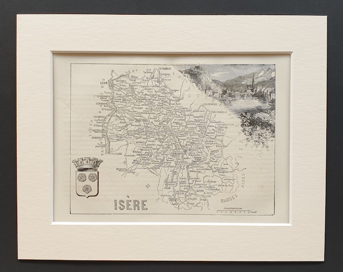 Isère - Original 1865 map in mount