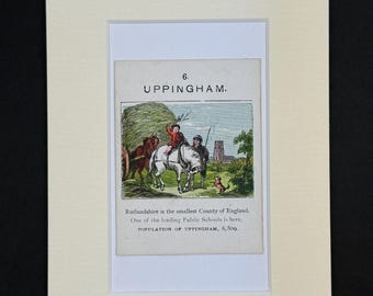 Uppingham - Original Vintage Counties of England Card in Mount