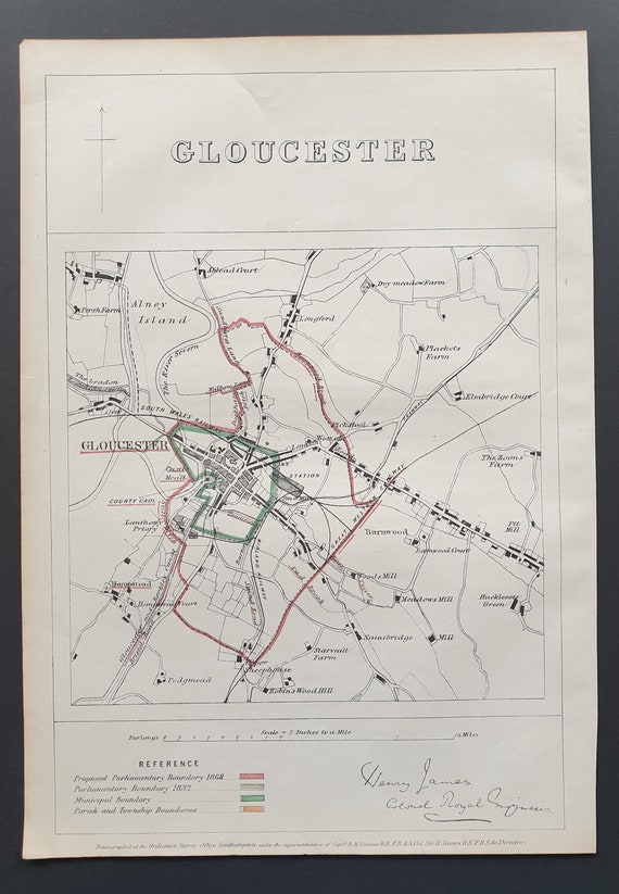 Gloucester - Original 1868 Zincograph map