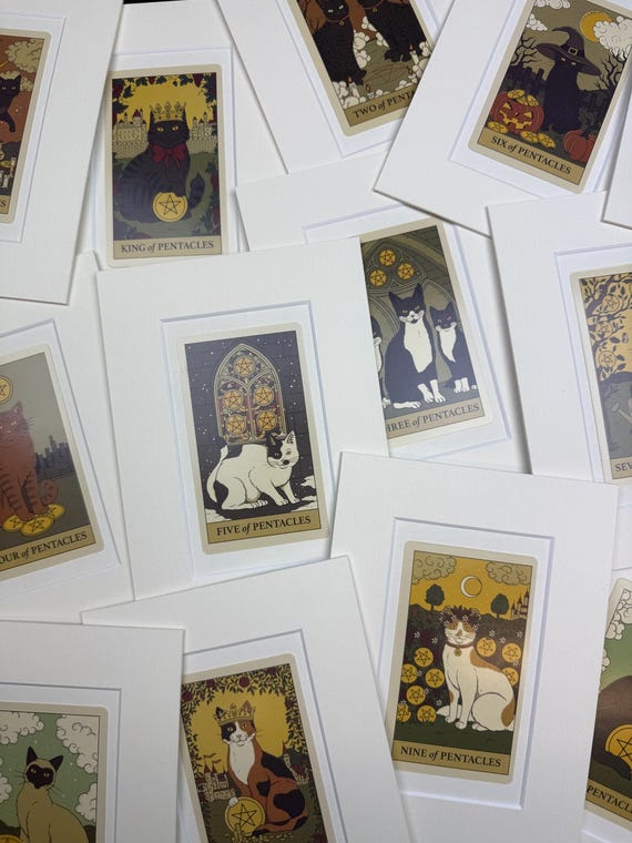 Original Cat Tarot Card in Mount - Pentacles