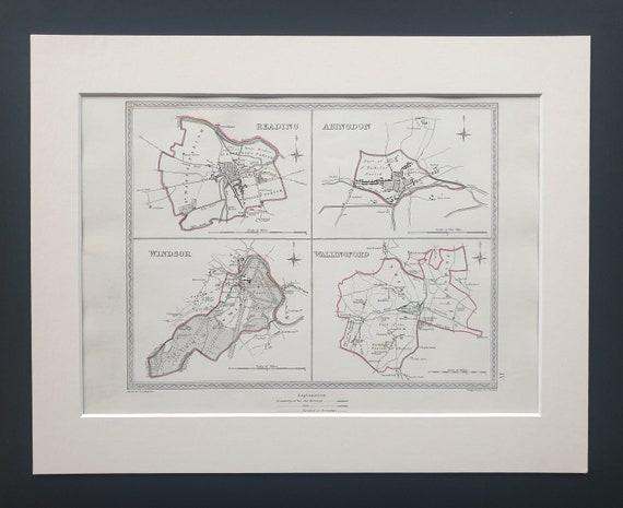 Reading, Abingdon, Windsor and Wallingford - Original 1835 maps in mount