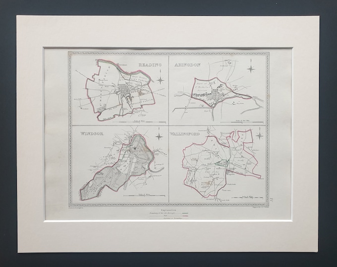 Reading, Abingdon, Windsor and Wallingford - Original 1835 maps in mount