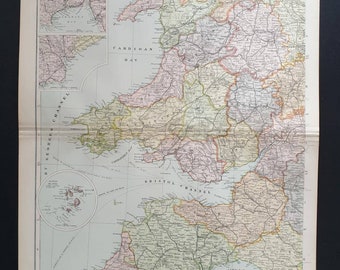 England West and Wales - Original 1900 Large Antique map