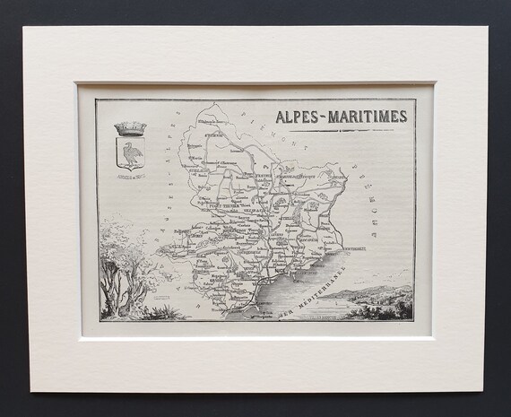Alpes Maritimes - Original 1865 map in mount
